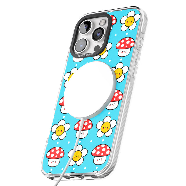 iPhone 16 Pro Max Shroom Bunnies Kawaii Pattern Black Impact Phone Case