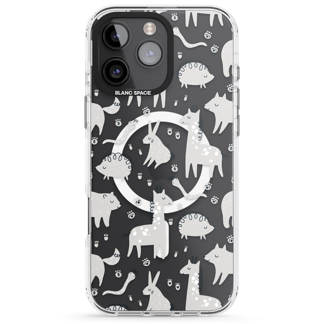 iPhone 16 Pro Max Adorable Mixed Animals Pattern (Clear) Black Impact Phone Case