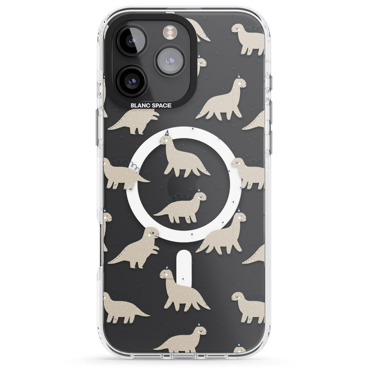 iPhone 16 Pro Max Adorable Dinosaurs Pattern (Clear) Black Impact Phone Case