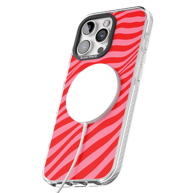 iPhone 16 Pro Max Pink & Red Distorted Line Black Impact Phone Case