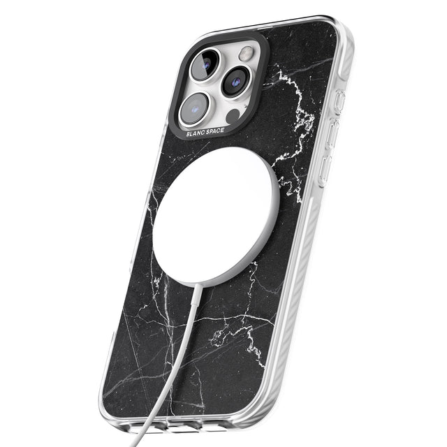 iPhone 16 Pro Max Bold Black Marble with White Texture Black Impact Phone Case