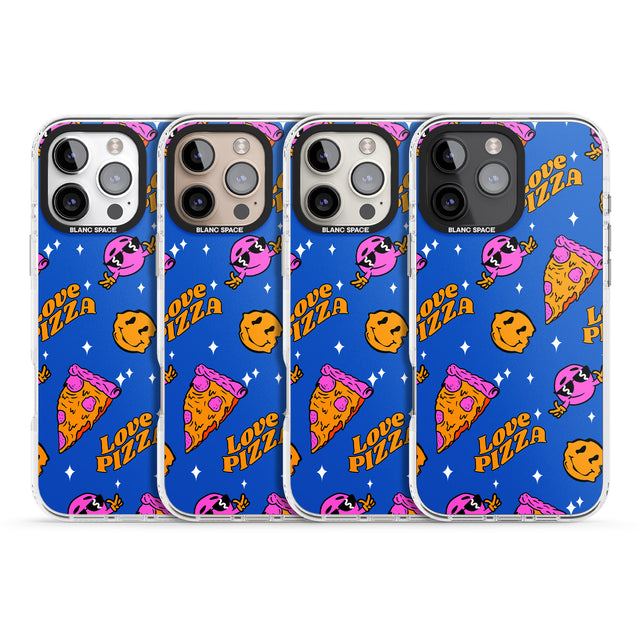 iPhone 16 Pro Max Psychedelic Love Pizza Pattern Black Impact Phone Case