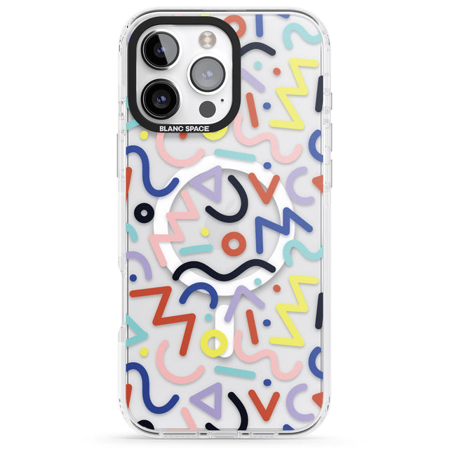 iPhone 16 Pro Max Colourful Squiggles Memphis Retro Pattern Design Black Impact Phone Case