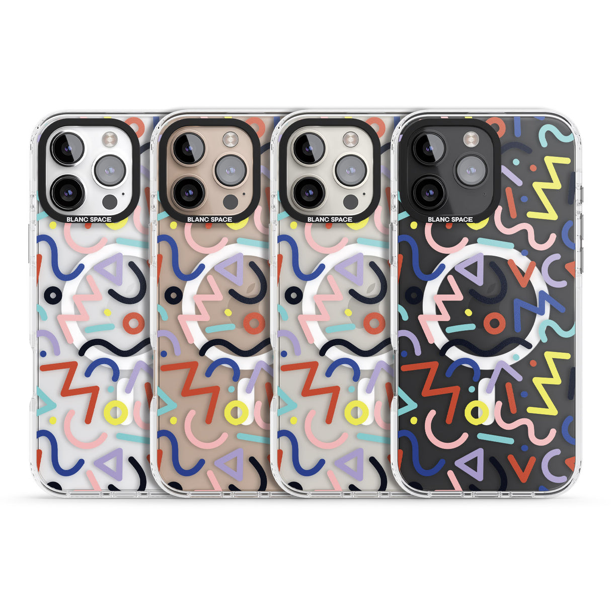 iPhone 16 Pro Max Colourful Squiggles Memphis Retro Pattern Design Black Impact Phone Case