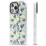 iPhone 16 Pro Max Blue & Yellow Shapes Memphis Retro Pattern Design Black Impact Phone Case