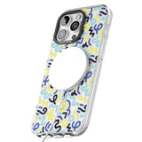 iPhone 16 Pro Max Blue & Yellow Shapes Memphis Retro Pattern Design Black Impact Phone Case