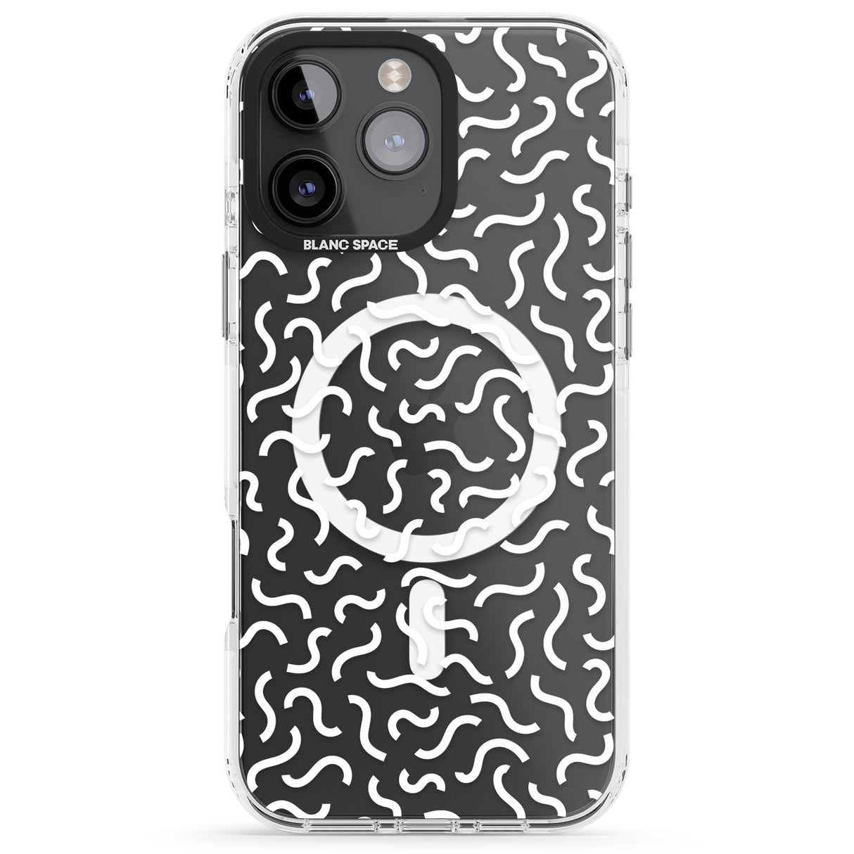 iPhone 16 Pro Max White Wavy Squiggles Memphis Retro Pattern Design Black Impact Phone Case