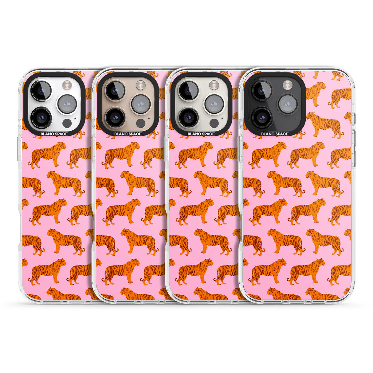 iPhone 16 Pro Max Tigers on Pink Pattern Black Impact Phone Case