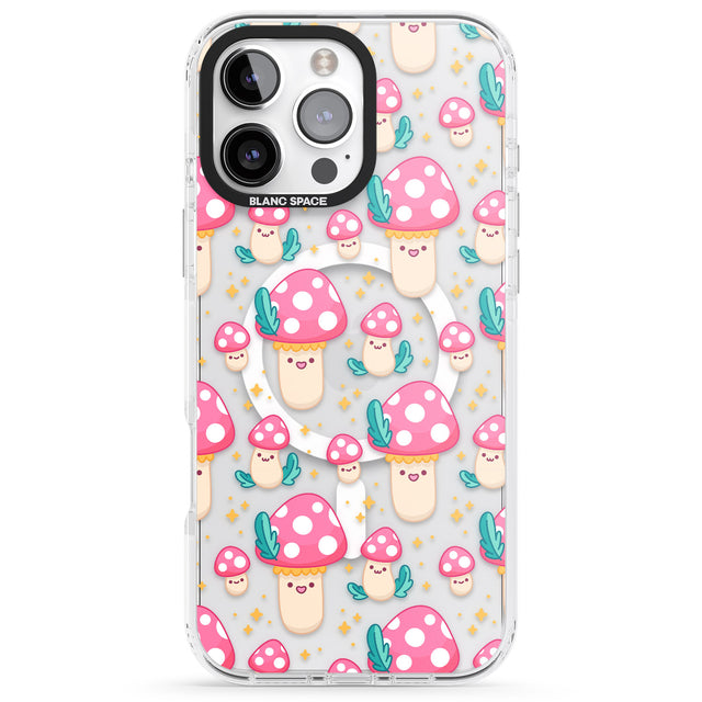 iPhone 16 Pro Max Cute Mushrooms Pattern Black Impact Phone Case