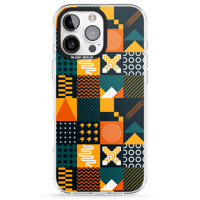 iPhone 16 Pro Max Funky Geometric Patterns: Orange & Dark Green Black Impact Phone Case