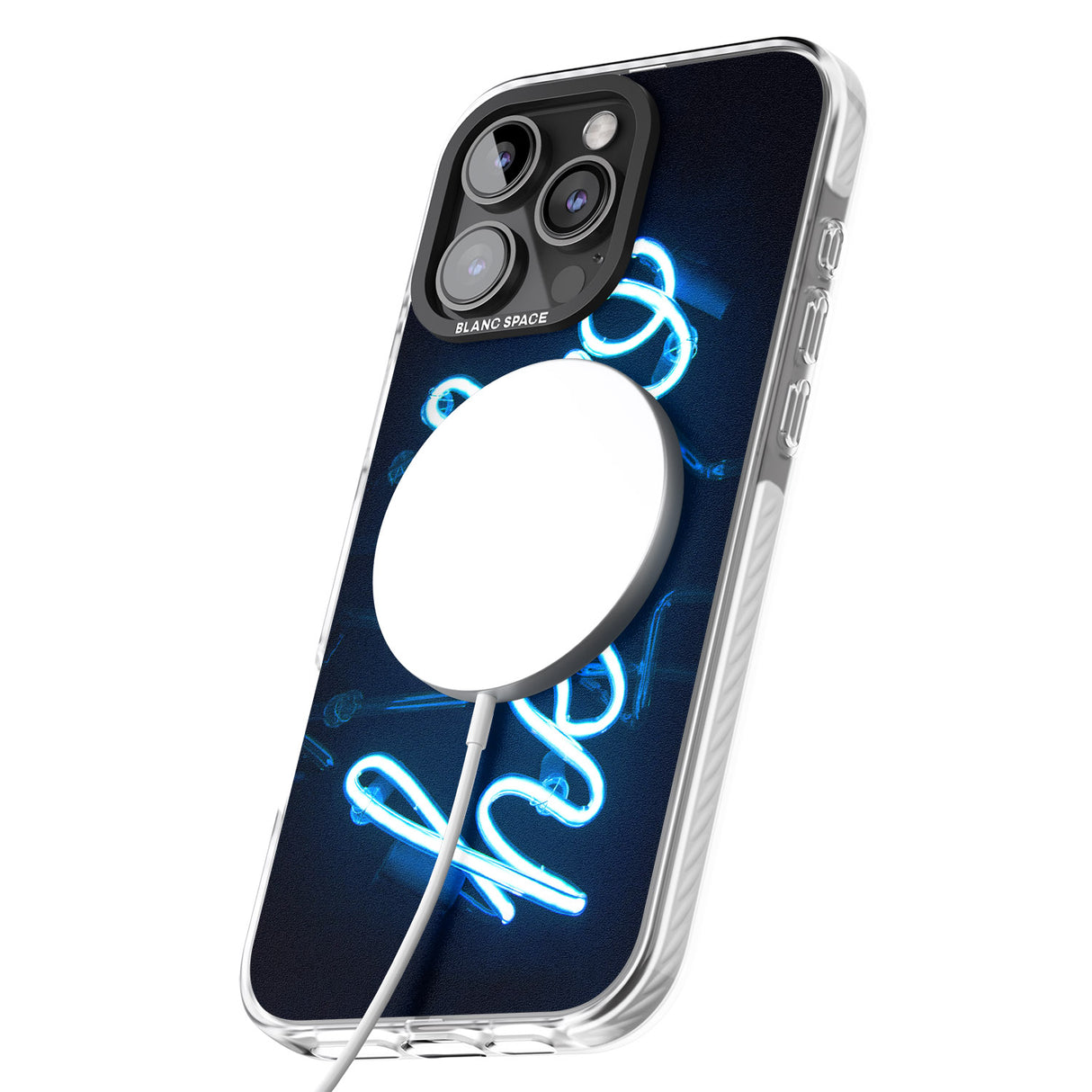 iPhone 16 Pro Max "Hello" Blue Cursive Neon Sign Black Impact Phone Case