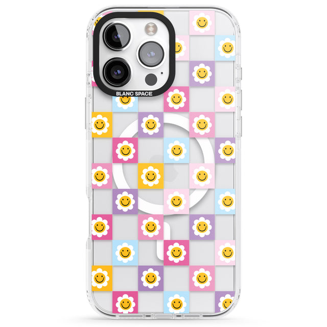 iPhone 16 Pro Max Daisy Squares Pattern Black Impact Phone Case