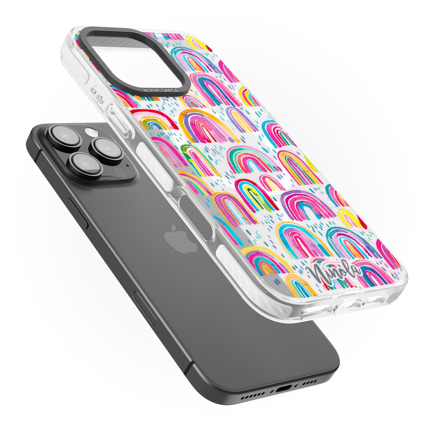 iPhone 16 Pro Max Cute Watercolor Rainbows Black Impact Phone Case
