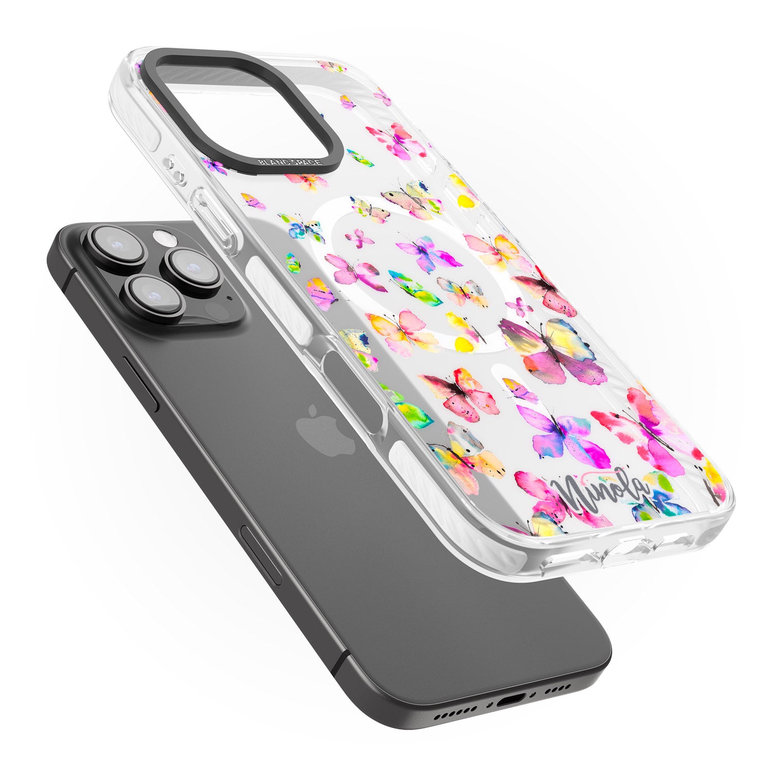iPhone 16 Pro Max Watercolor Butterflies Black Impact Phone Case