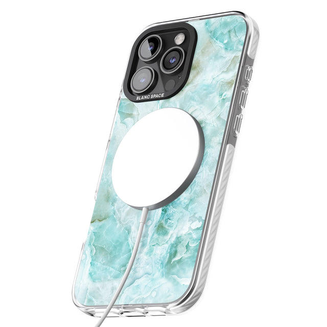 iPhone 16 Pro Max Turquoise Aqua Onyx Marble Black Impact Phone Case