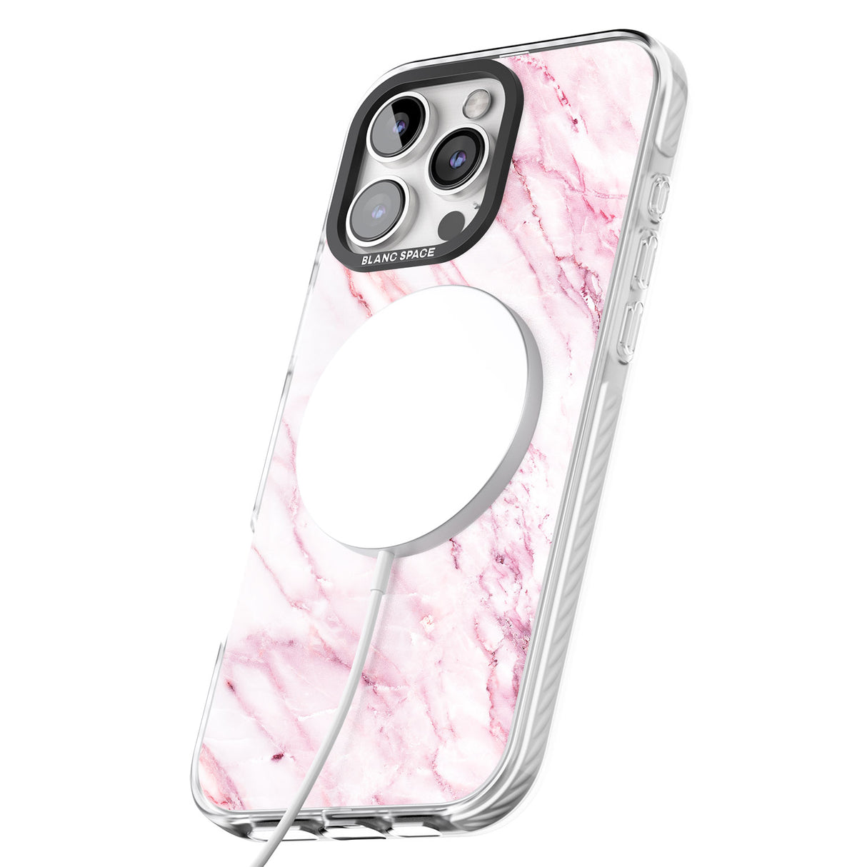 iPhone 16 Pro Max White & Pink Onyx Marble Texture Black Impact Phone Case