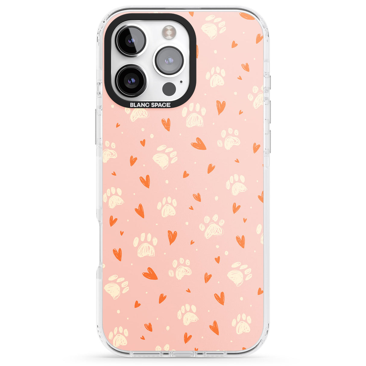 iPhone 16 Pro Max Paws & Hearts Pattern Black Impact Phone Case