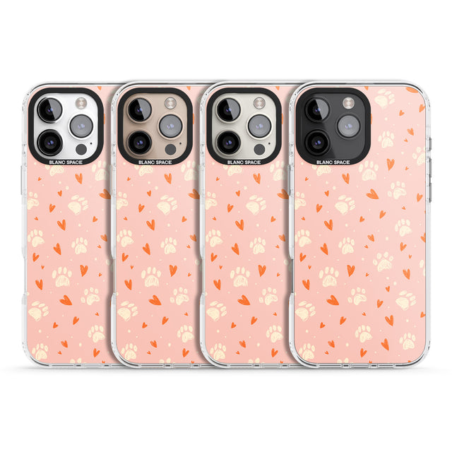 iPhone 16 Pro Max Paws & Hearts Pattern Black Impact Phone Case