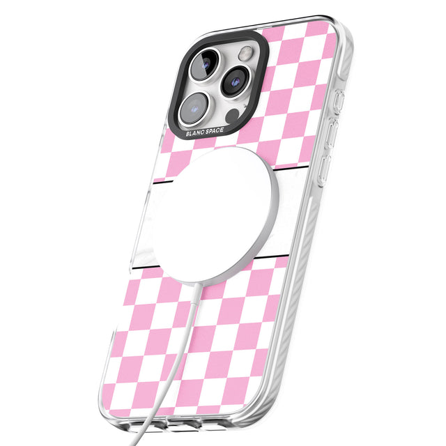 iPhone 16 Pro Max Personalised Monogrammed Pink Check Black Impact Phone Case