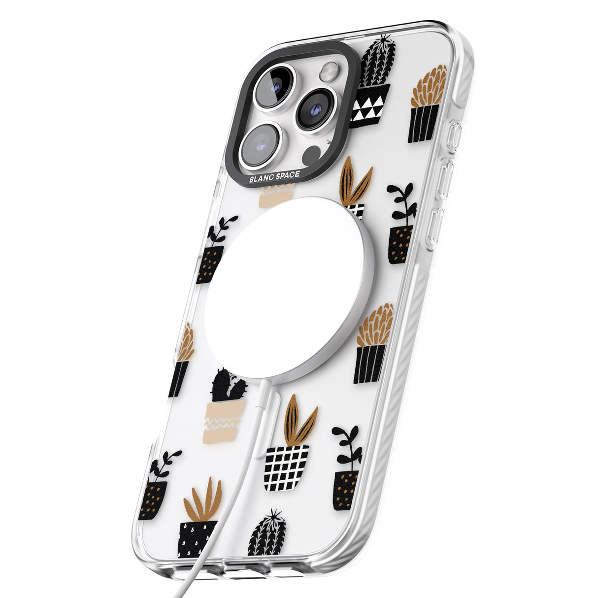 iPhone 16 Pro Max Large Mixed Plants Pattern - Clear Black Impact Phone Case