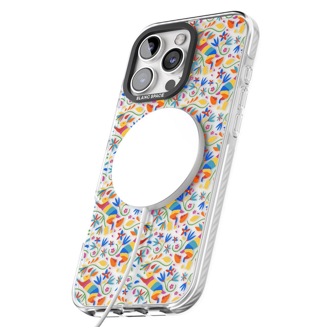 iPhone 16 Pro Max Floral Rabbit Pattern in Rainbow Black Impact Phone Case