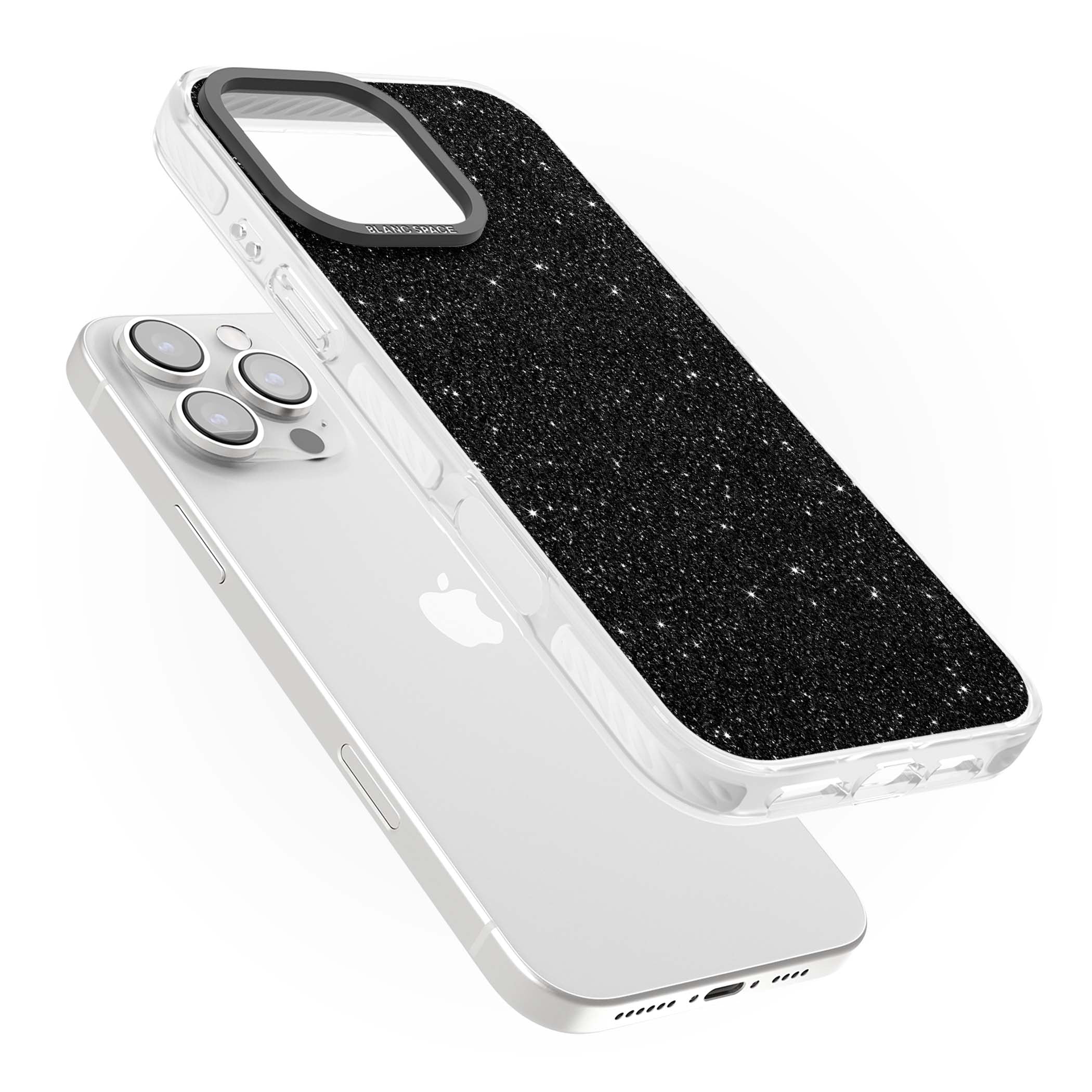 Black Glitter black glitter iPhone case featuring an all-over sparkly shimmer pattern on a jet black base | Impact Magsafe case for iPhone 16 Pro, iPhone 16 Pro Max