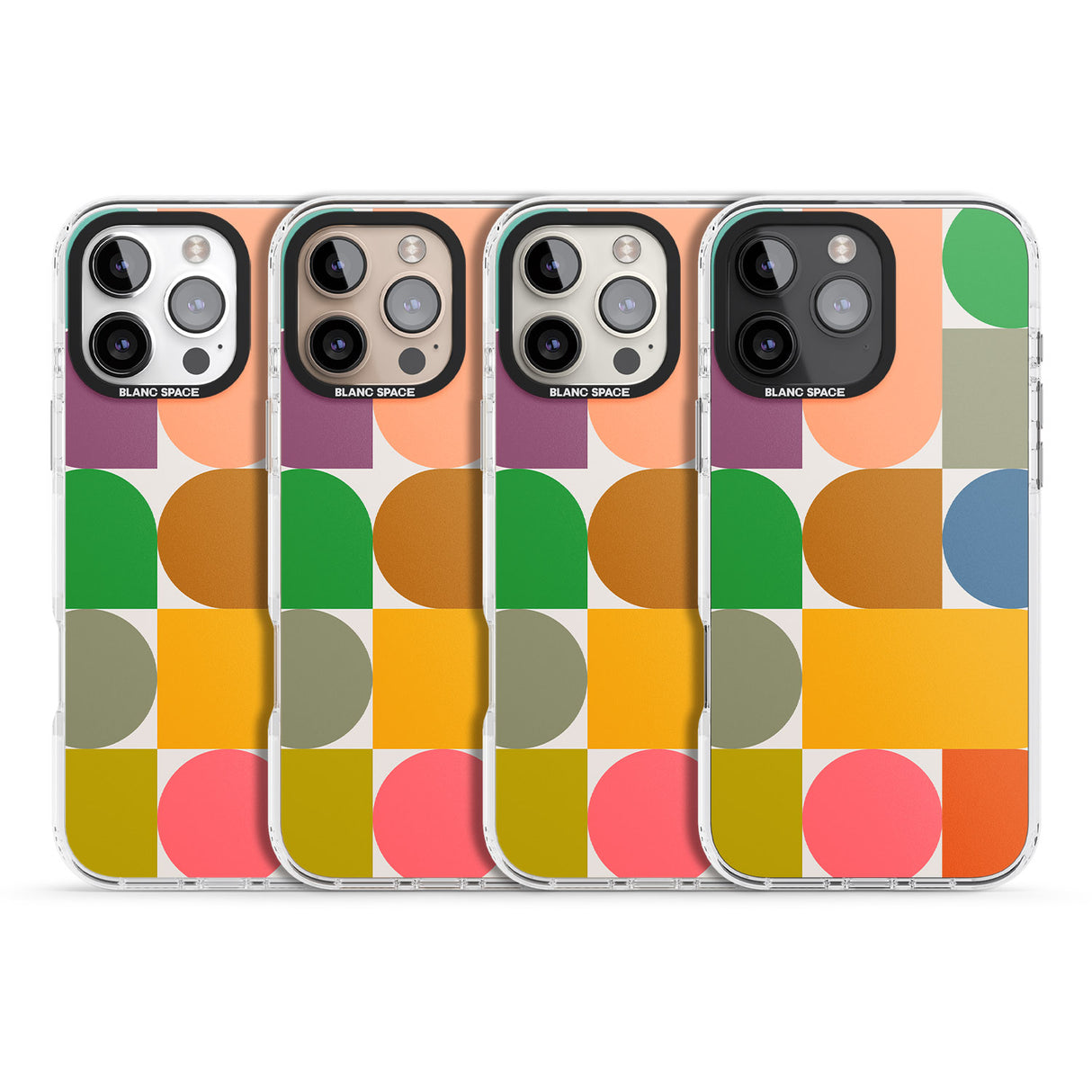 iPhone 16 Pro Max Abstract Retro Shapes: Rainbow Mix Black Impact Phone Case