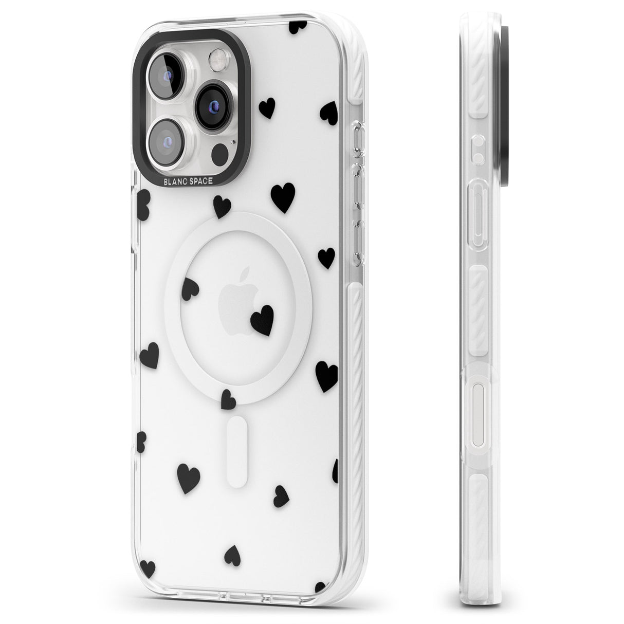 iPhone 16 Pro Max Black Hearts Pattern Black Impact Phone Case