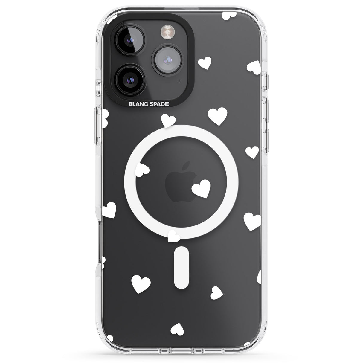 iPhone 16 Pro Max White Hearts Pattern Black Impact Phone Case