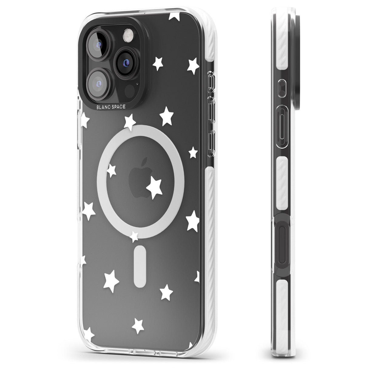 iPhone 16 Pro Max White Stars Pattern Black Impact Phone Case