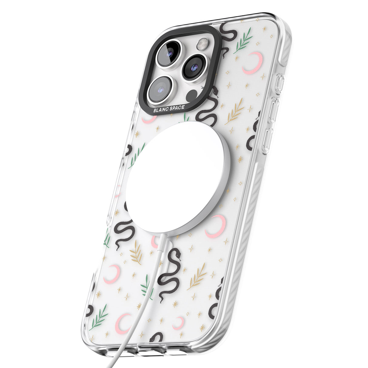 iPhone 16 Pro Max Snake & Moon Pattern (Clear) Black Impact Phone Case