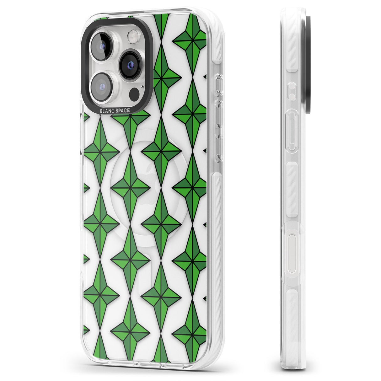 iPhone 16 Pro Max Emerald Stars Pattern (Clear) Black Impact Phone Case