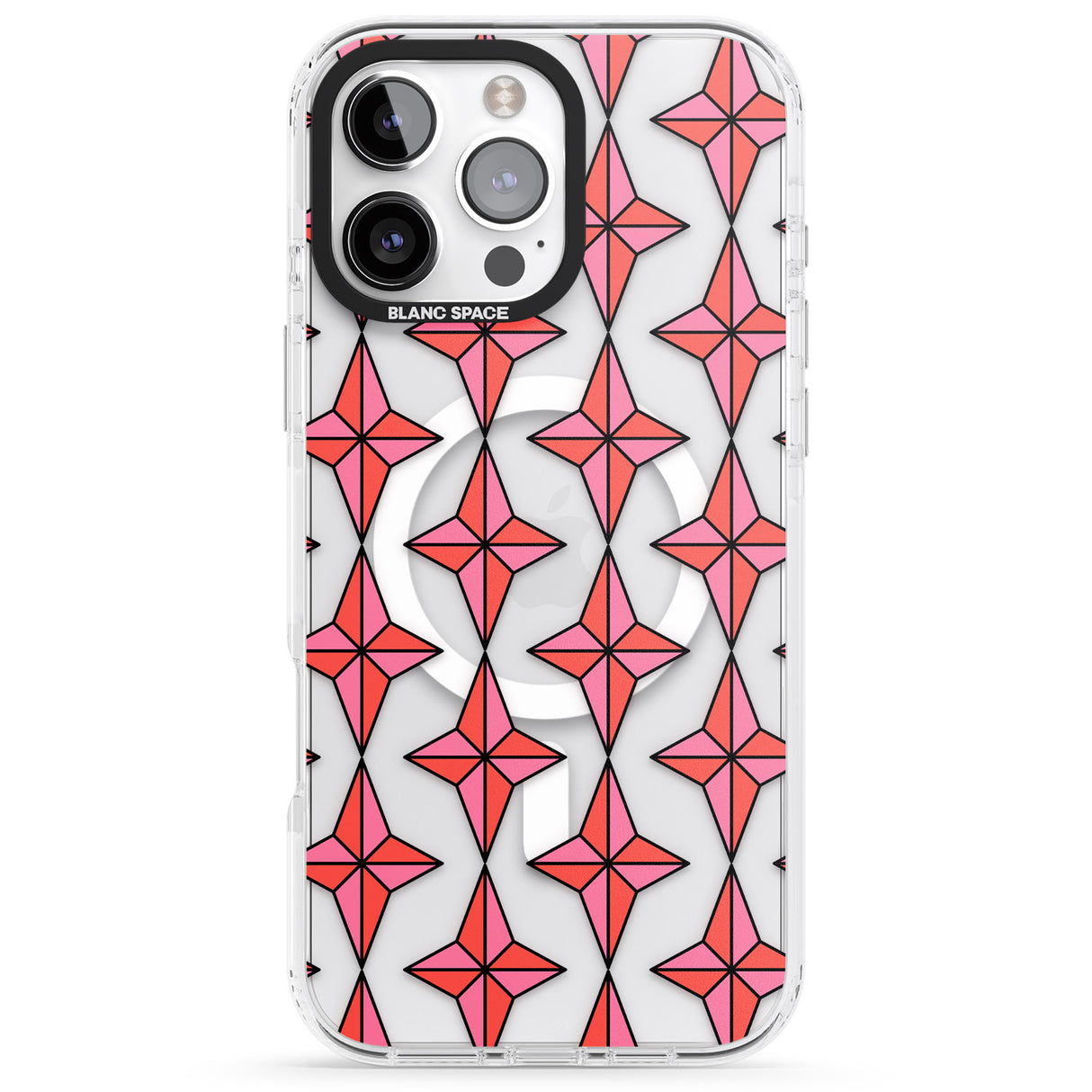 iPhone 16 Pro Max Rose Stars Pattern (Clear) Black Impact Phone Case