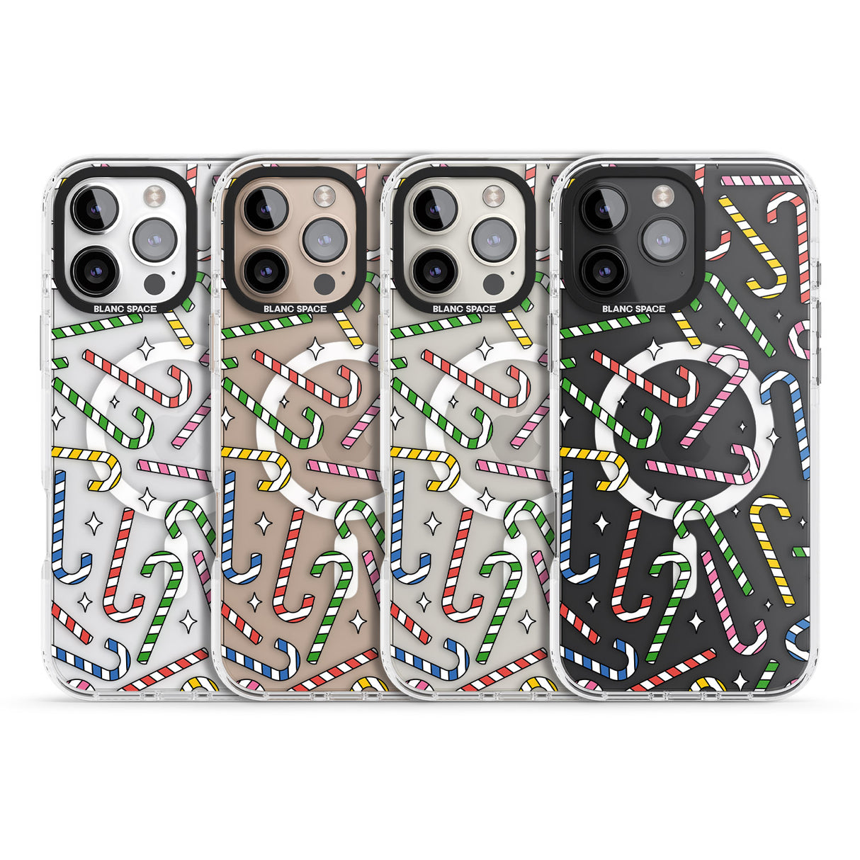 iPhone 16 Pro Max Colourful Stars & Candy Canes Black Impact Phone Case