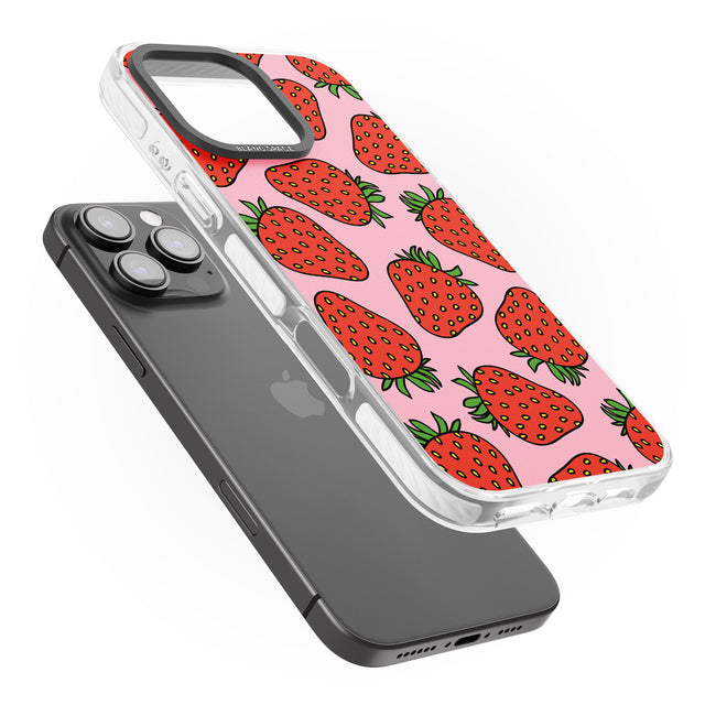 iPhone 16 Pro Max Strawberry Pattern (Pink) Black Impact Phone Case