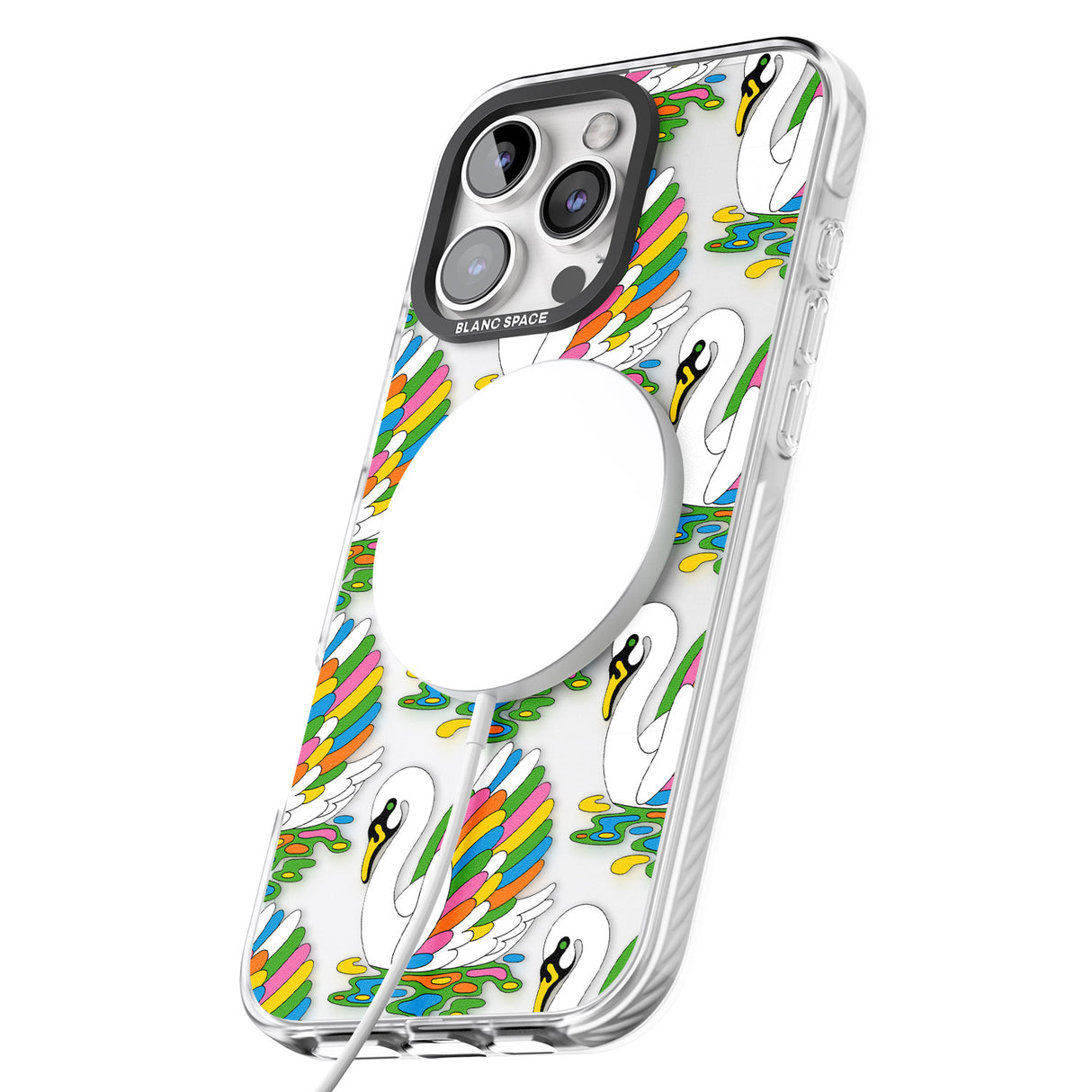 iPhone 16 Pro Max Colourful Swan Pattern Black Impact Phone Case