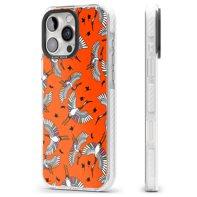 iPhone 16 Pro Max Colourful Crane Pattern (Orange) Black Impact Phone Case