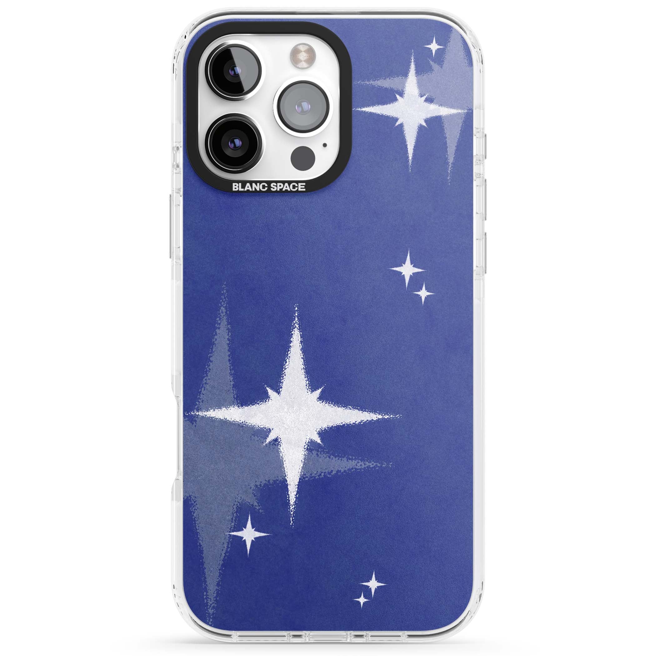Blue Sparkle celestial iPhone case featuring sparkling silver stars on a deep blue painterly night sky | Impact Magsafe case for iPhone 16 Pro, iPhone 16 Pro Max