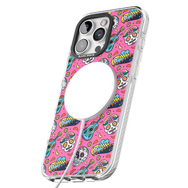 iPhone 16 Pro Max Pink Day of The Dead Pattern Black Impact Phone Case