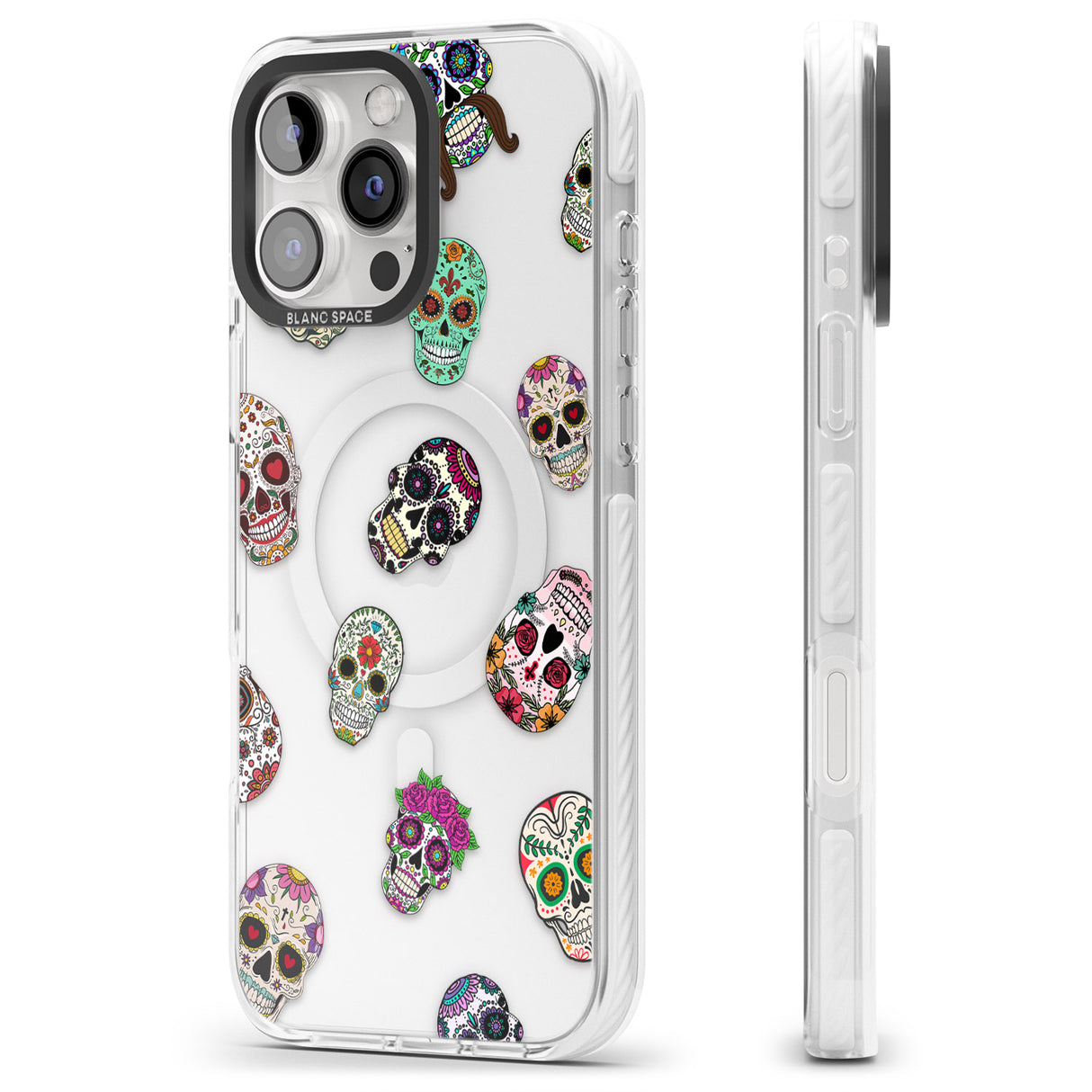 iPhone 16 Pro Max Mixed Sugar Skull Pattern Black Impact Phone Case