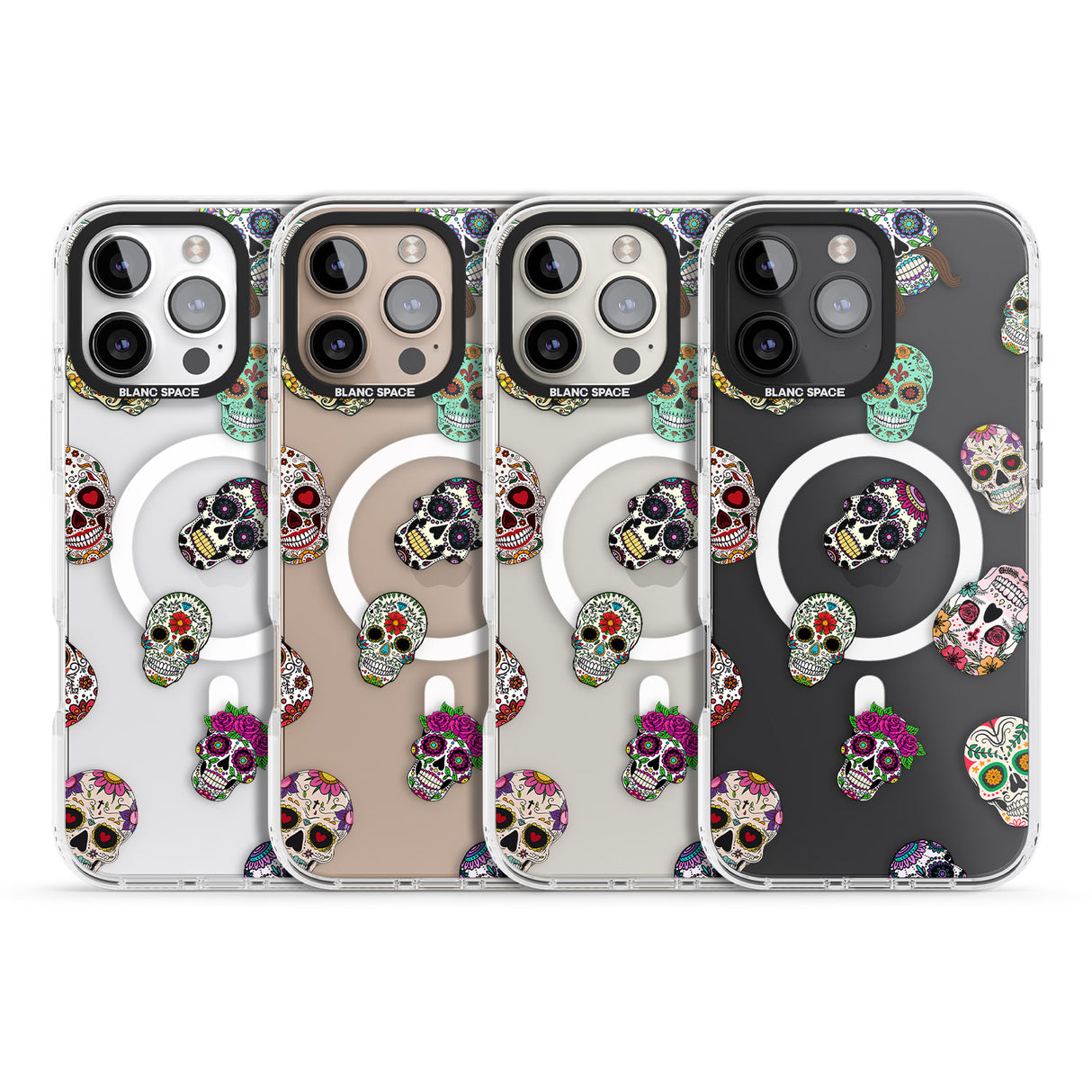 iPhone 16 Pro Max Mixed Sugar Skull Pattern Black Impact Phone Case