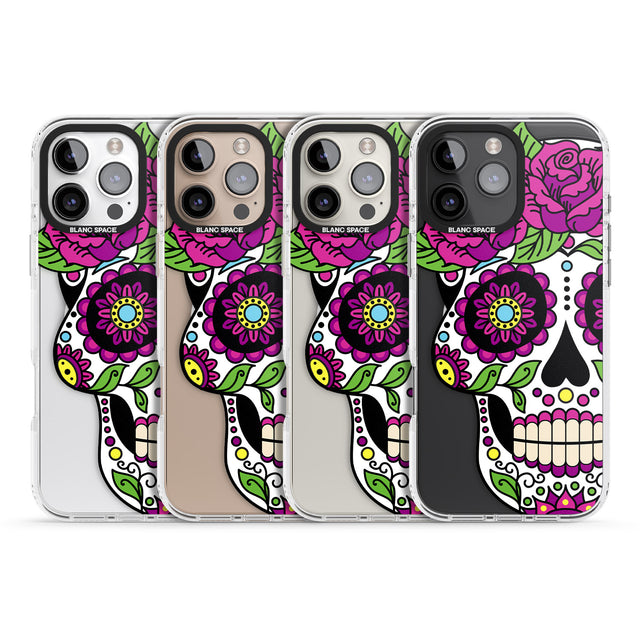 iPhone 16 Pro Max Purple Floral Sugar Skull Black Impact Phone Case