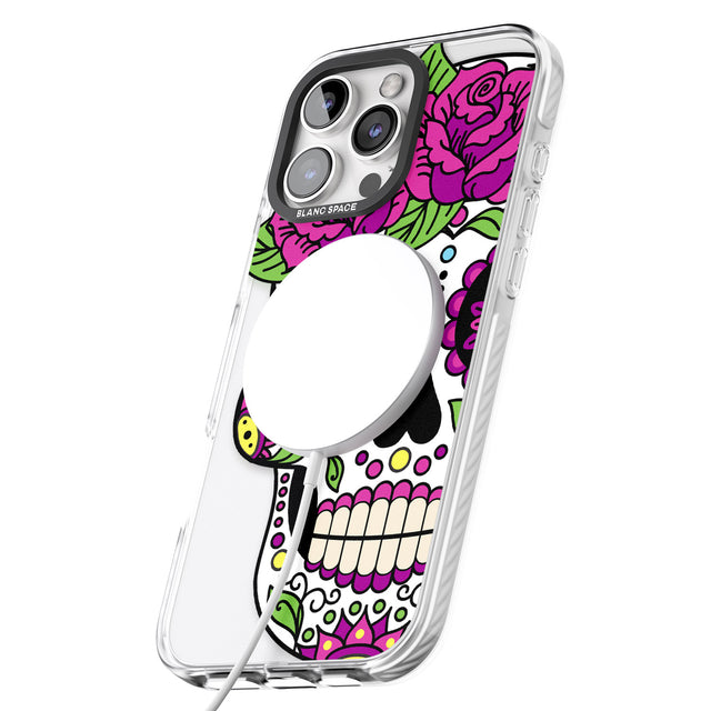 iPhone 16 Pro Max Purple Floral Sugar Skull Black Impact Phone Case