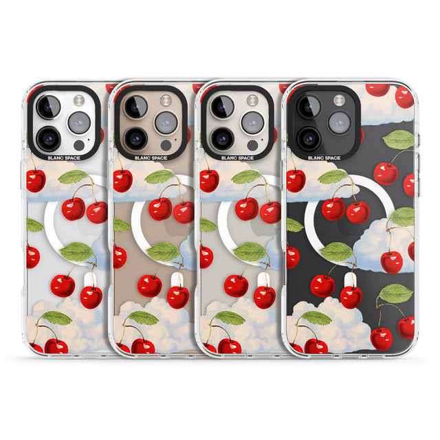 iPhone 16 Pro Max Vintage Cherries & Clouds Black Impact Phone Case + Magsafe