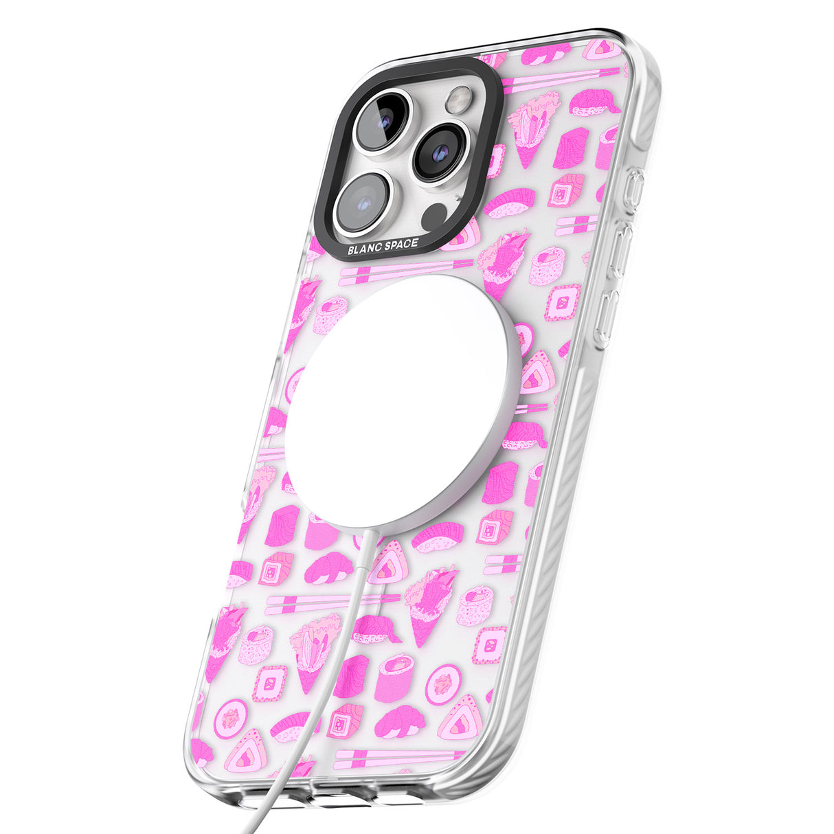 iPhone 16 Pro Max Bright Pink Sushi Pattern Black Impact Phone Case