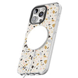 iPhone 16 Pro Max Pale Pink, Blue, & Mocha Terrazzo Pattern Black Impact Phone Case