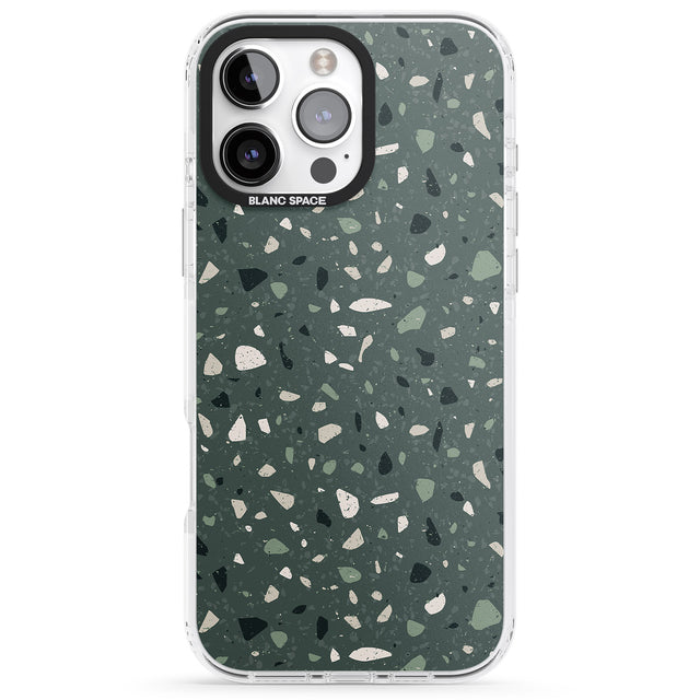 iPhone 16 Pro Max Green & Cream Terrazzo Pattern Black Impact Phone Case