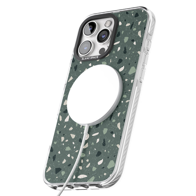 iPhone 16 Pro Max Green & Cream Terrazzo Pattern Black Impact Phone Case