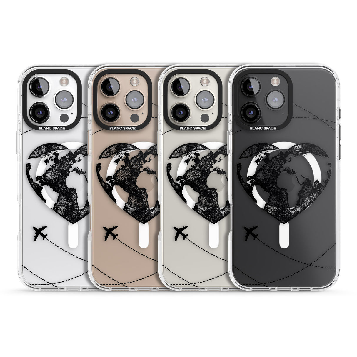 iPhone 16 Pro Max Globe Heart Black Impact Phone Case