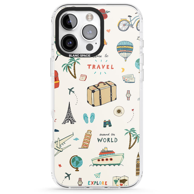 iPhone 16 Pro Max Cute Travel Pattern Cream Black Impact Phone Case